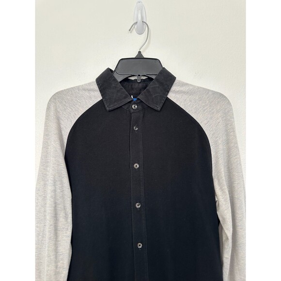 Kit & Ace Cashmere Blend Button Down Shirt Contrast Sleeve Gray Black Men Small - Picture 2 of 7